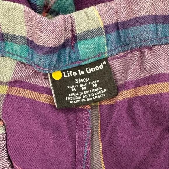 Women’s Purple Life Is Good Pull On Plaid Classic Sleep Pajama Pants Size Medium - Picture 5 of 5